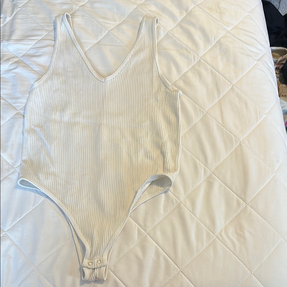 Pink Rose White Shapewear Bodysuit V-Neck Sleeveless